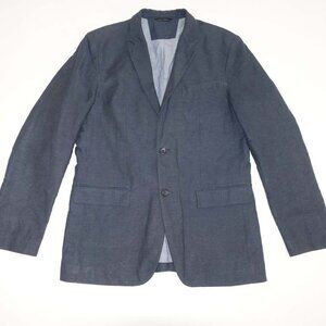 Banana Republic Mens Tailored Fit Sport Coat Size 42 Long Navy Blue Linen Cotton